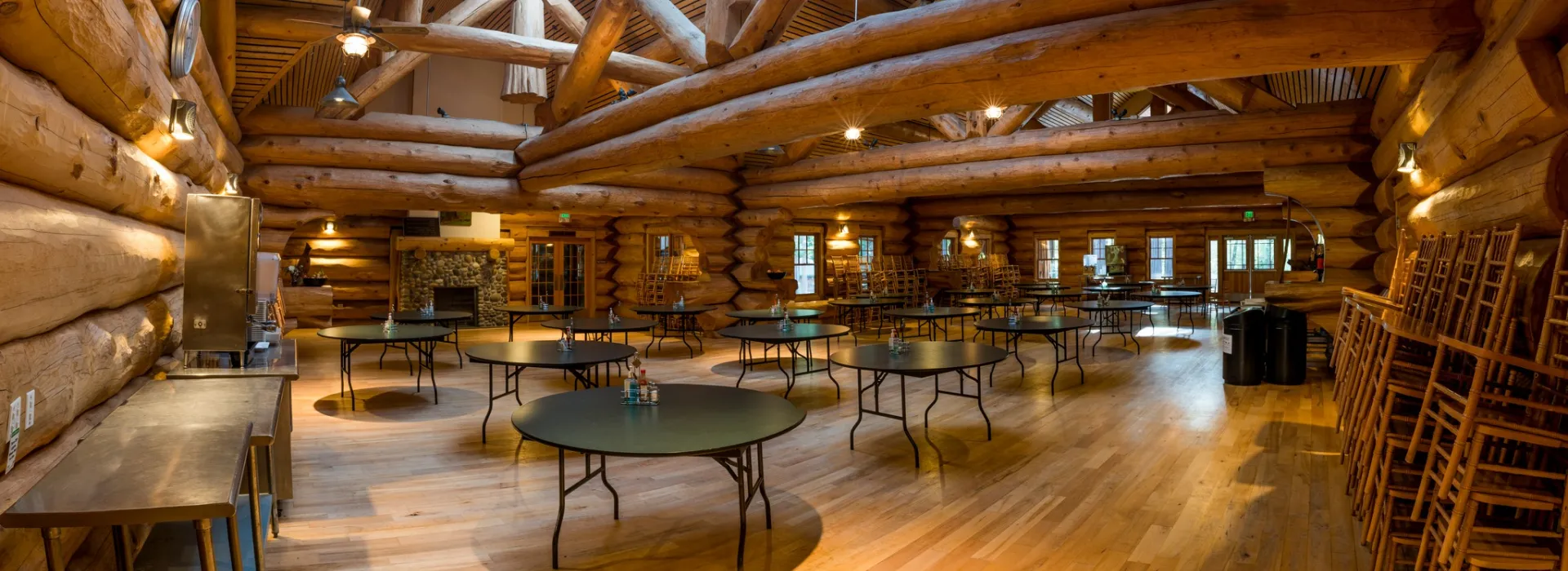spacious log cabin dining hall