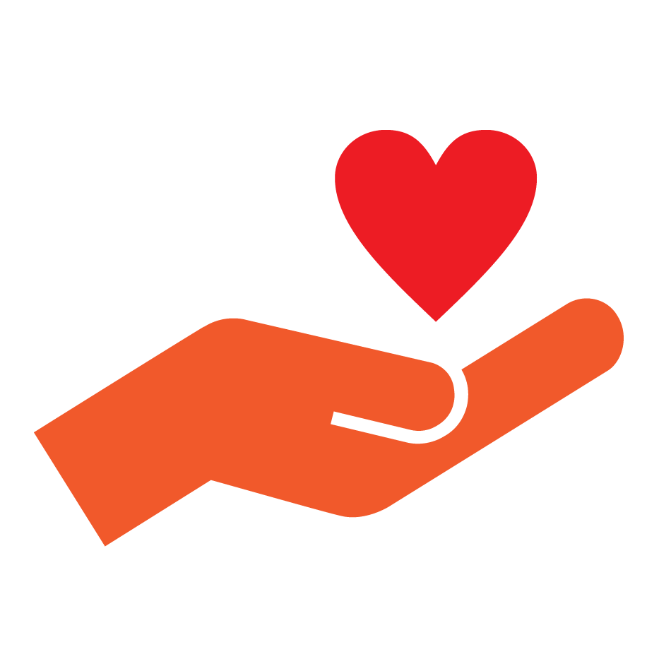 red heart orange hand