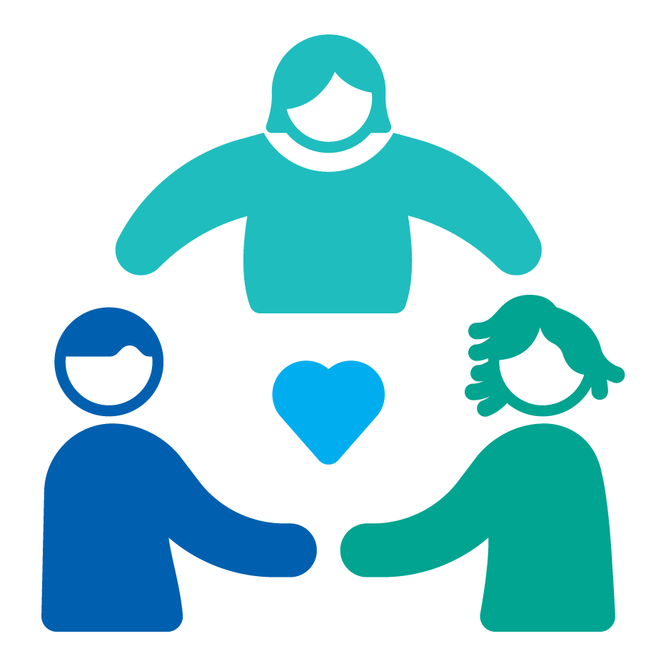 3 people around blue heart