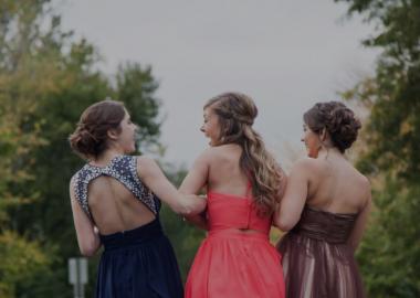 Three ladies walking in party wear