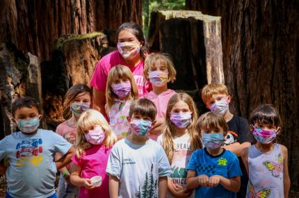 Day campers wearing masks