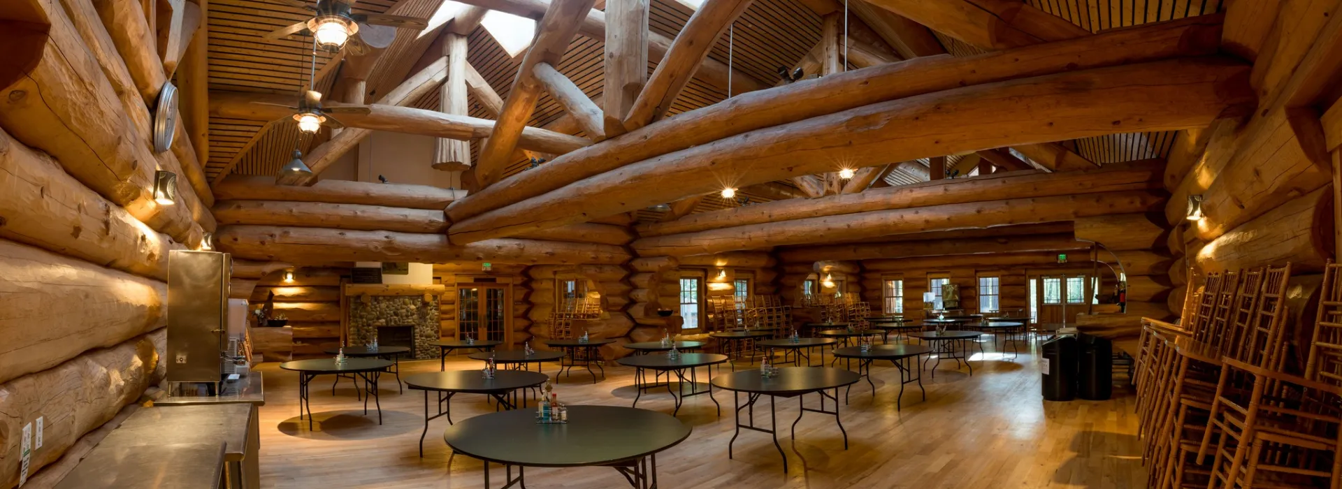 Spacious log cabin style dining hall