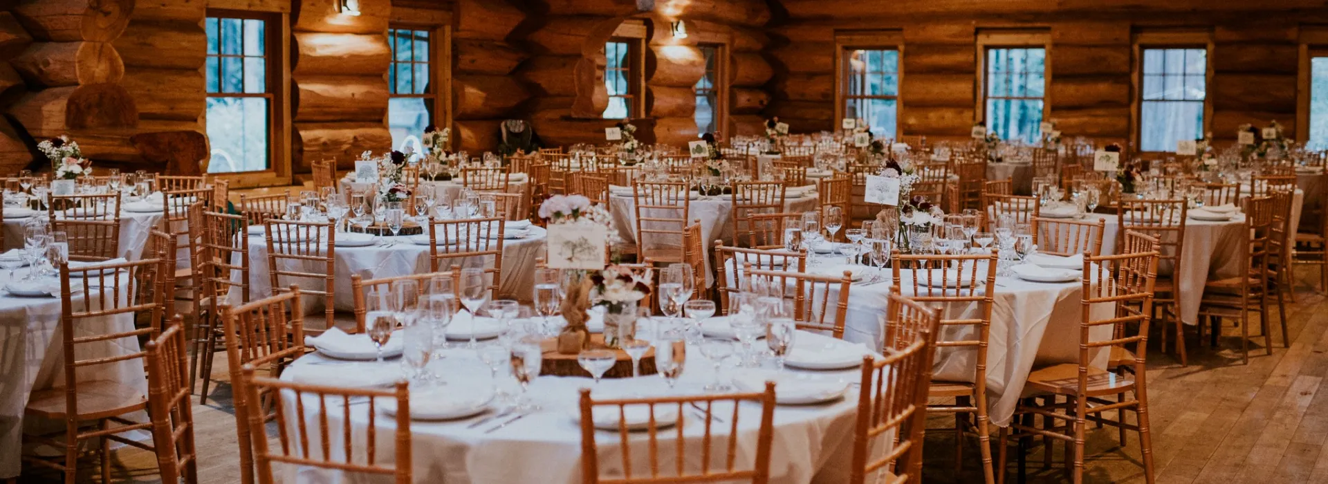 dining hall set up for wedding
