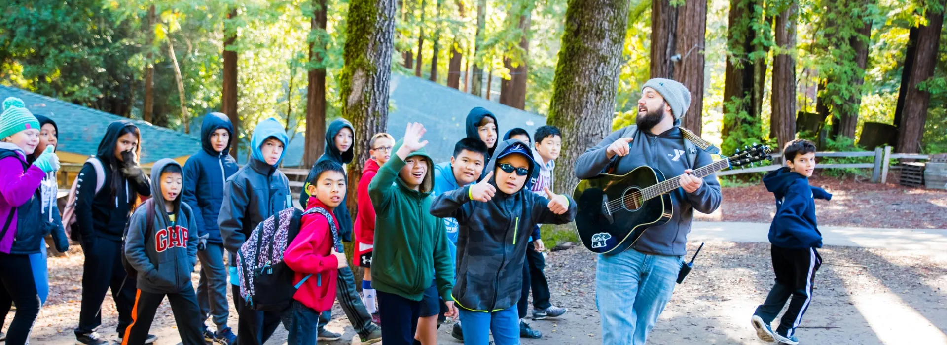 smiling kids hiking